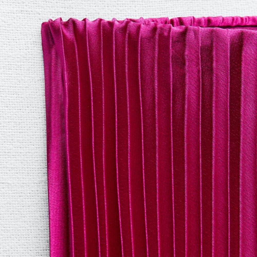 ZARA SATIN EFFECT PLEATED MIDI SKIRT FUCHSIA PINK M L NWT elastic waist - Picture 7 of 9